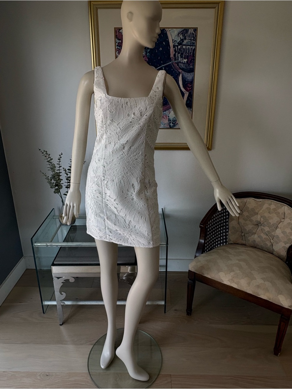 Adelyn Rae White Lace Square-Neck Slip Dress